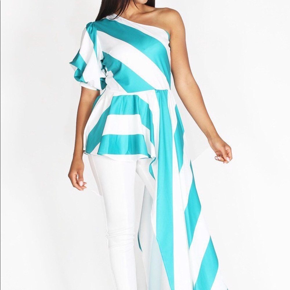 New Asymmetrical Teal and White Top